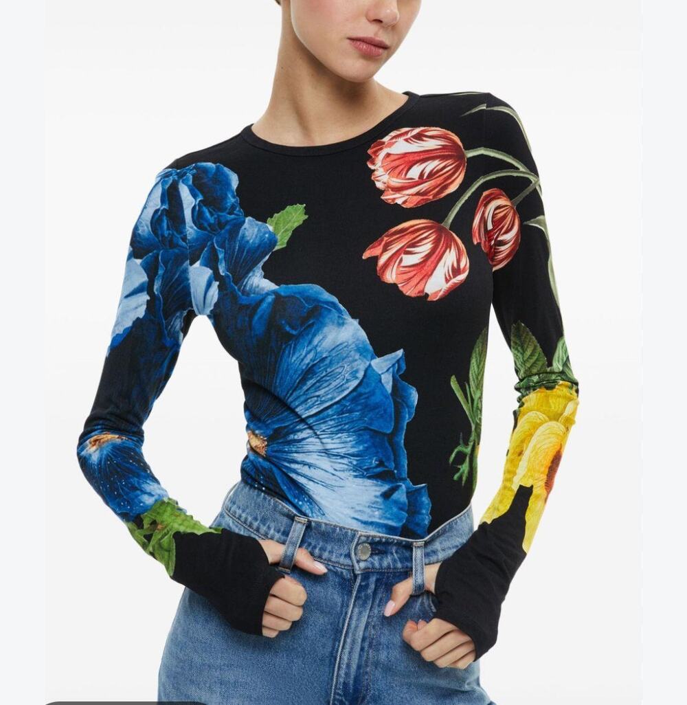 ALICE + OLIVIA Le Parisien Delaina Long-Sleeve Floral Top XL Avant garde Chic